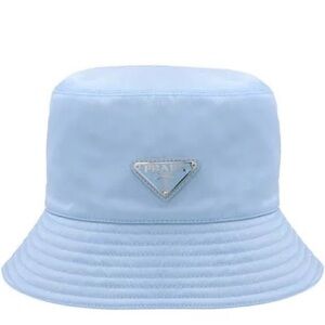 Blue bucket hat.